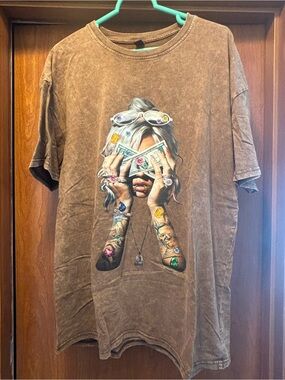 NFINITY Brown Graphic Tee with Multicolor Gem Artwork